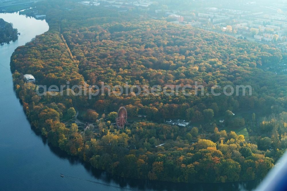 Berlin from above - Grounds of the derelict former amusement Culture park Plaenterwald in the district of Plaenterwald