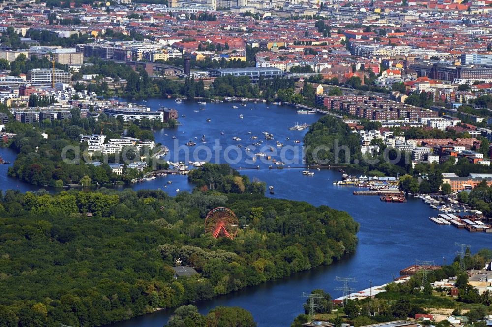 Berlin from above - Grounds of the derelict former amusement Culture park Plaenterwald in the district of Treptow in Berlin