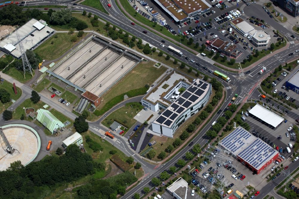Aerial image Mainz - View of the economy operating companies in Mainz in Rhineland-Palatinate, Mainz, operator of the sewer system and of the treatment plants