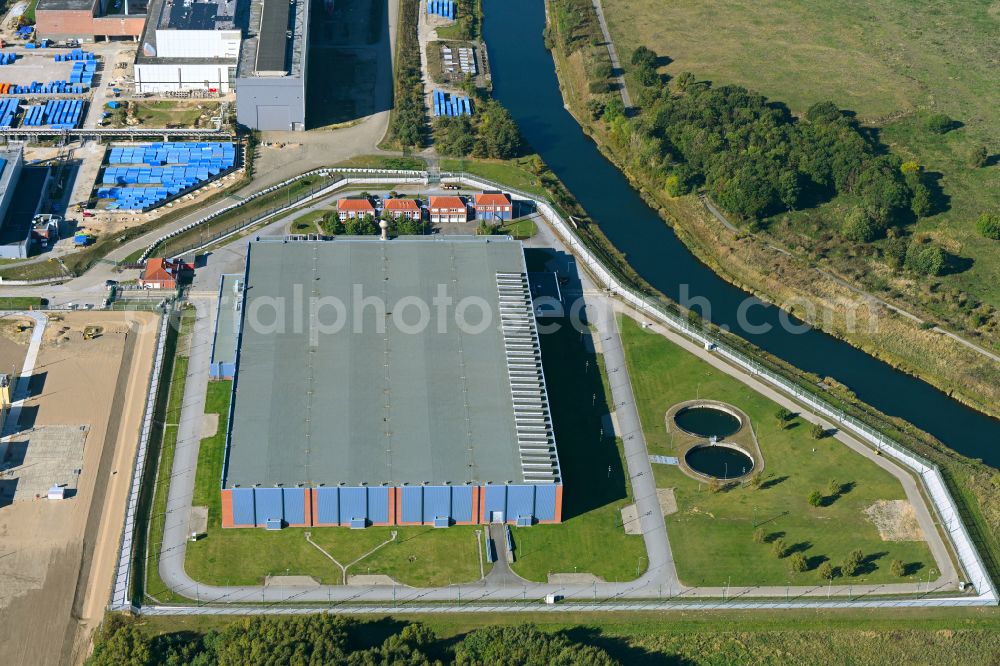 Aerial photograph Rubenow - Building complex with security fence and logistics center on the premises of ZLN Zwischenlager Nord GmbH on Latzower Strasse on the site of the former nuclear power plant Lubmin in Rubenow in the state Mecklenburg - Western Pomerania, Germany