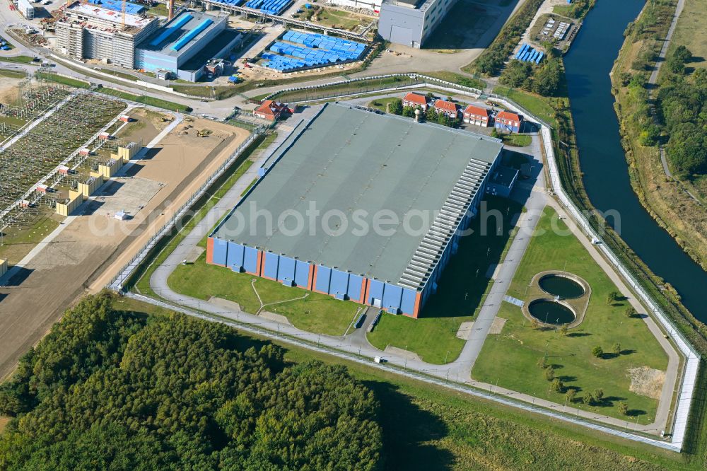 Rubenow from the bird's eye view: Building complex with security fence and logistics center on the premises of ZLN Zwischenlager Nord GmbH on Latzower Strasse on the site of the former nuclear power plant Lubmin in Rubenow in the state Mecklenburg - Western Pomerania, Germany