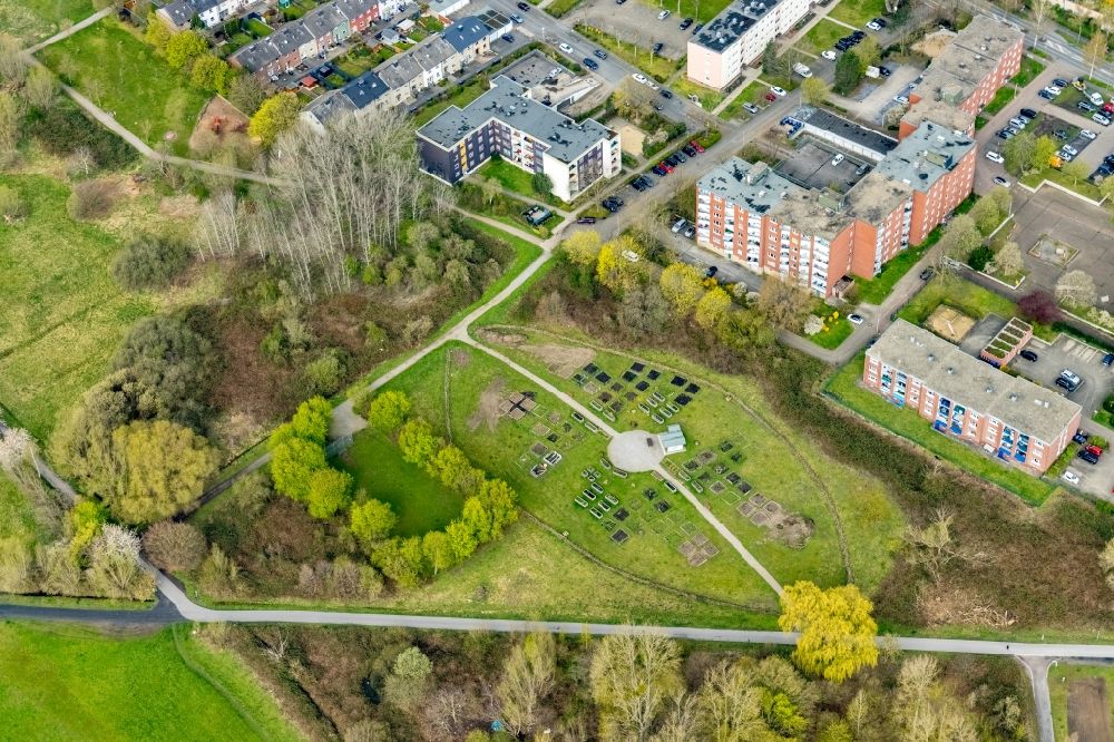 Aerial photograph Hamm - Community garden in an apartment building settlement in the district Heessen in Hamm at Ruhrgebiet in the state North Rhine-Westphalia, Germany