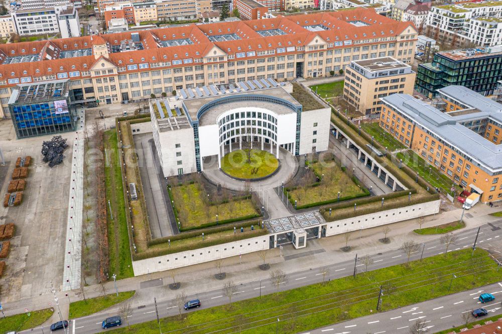 Karlsruhe from the bird's eye view: Administrative building of the State Authority Generalbundesanwalt beim Bundesgerichtshof in the district Suedweststadt in Karlsruhe in the state Baden-Wurttemberg, Germany