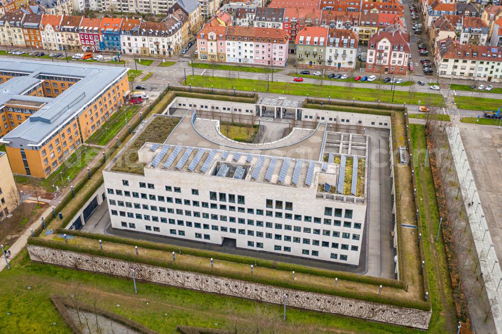Aerial photograph Karlsruhe - Administrative building of the State Authority Generalbundesanwalt beim Bundesgerichtshof in the district Suedweststadt in Karlsruhe in the state Baden-Wurttemberg, Germany