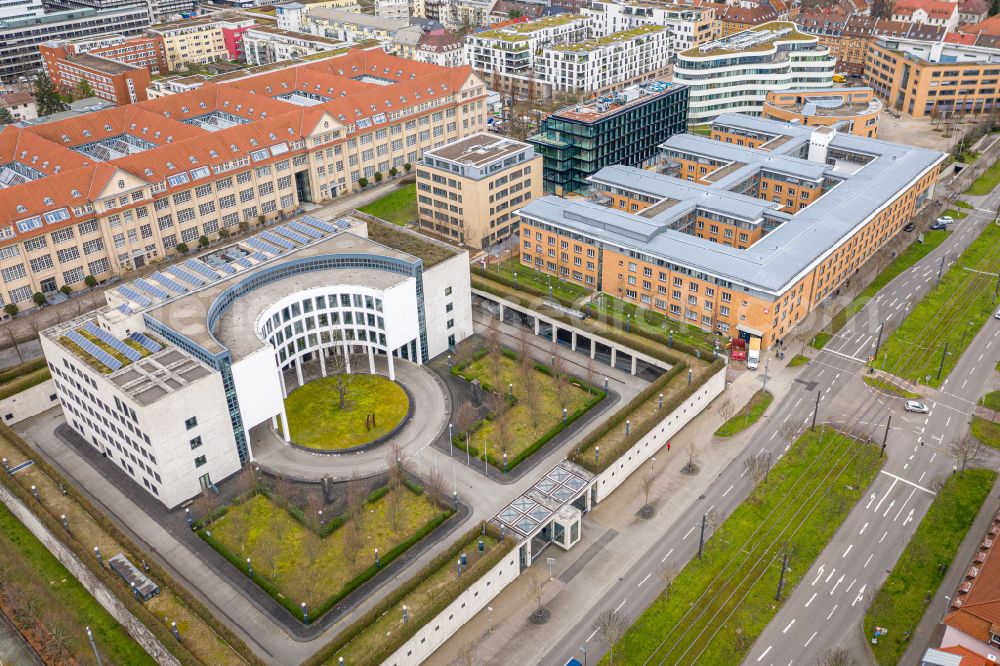 Karlsruhe from above - Administrative building of the State Authority Generalbundesanwalt beim Bundesgerichtshof in the district Suedweststadt in Karlsruhe in the state Baden-Wurttemberg, Germany