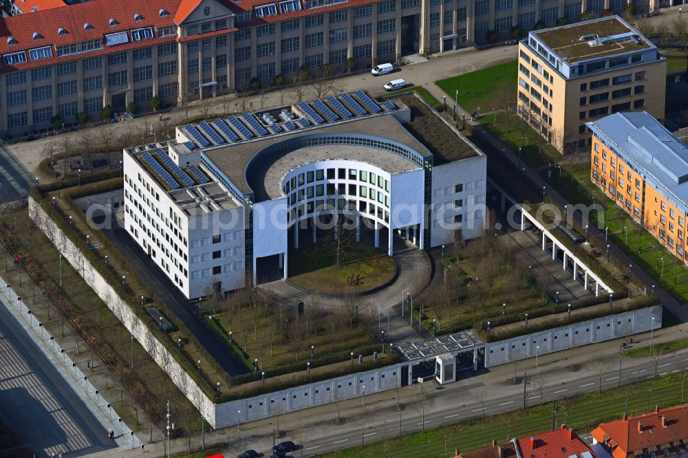 Karlsruhe from above - Administrative building of the State Authority Generalbundesanwalt beim Bundesgerichtshof in the district Suedweststadt in Karlsruhe in the state Baden-Wurttemberg, Germany