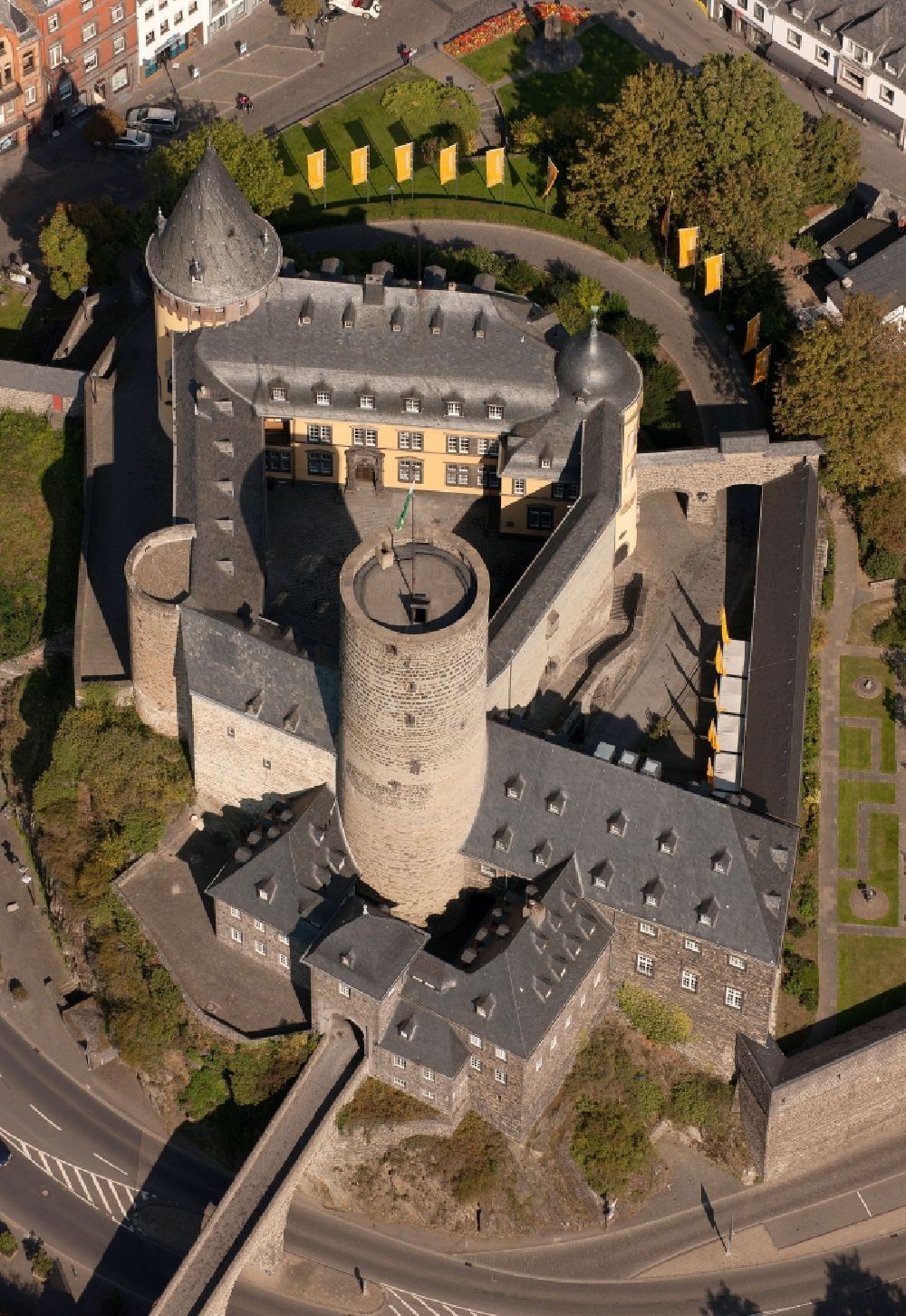 Mayen from above - Genoveva Castle - landmark of the city of Mayen in Rhineland-Palatinate