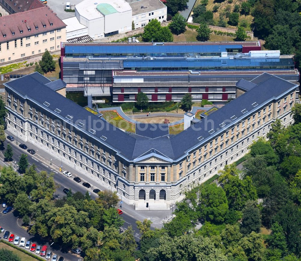 Würzburg from above - Court- Building complex of the Amtsgericht Wuerzburg on Ottostrasse in the district Altstadt in Wuerzburg in the state Bavaria, Germany