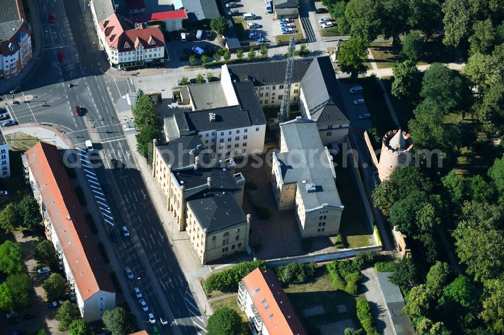 Prenzlau from above - Court- Building complex of the Amtsgerichtes and of Polizeirevier on Baustrasse in Prenzlau in the state Brandenburg, Germany