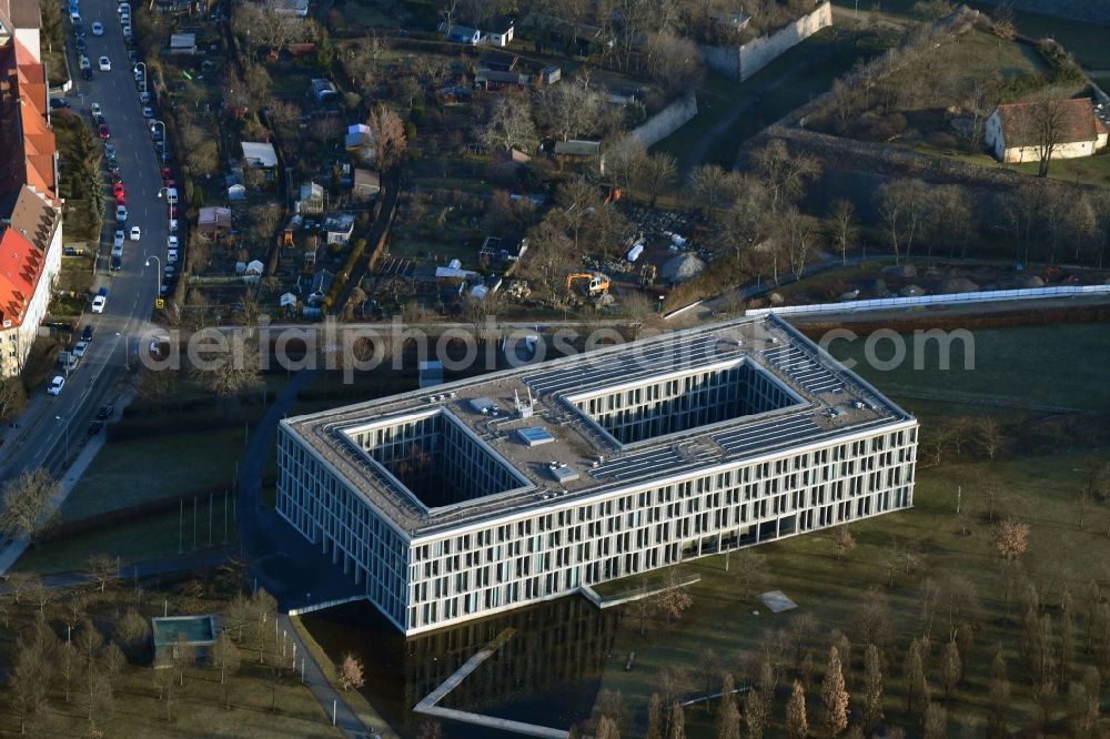 Aerial photograph Erfurt - Court- Building complex of the Bundesarbeitsgericht on Hugo-Preuss-Platz in Erfurt in the state Thuringia, Germany