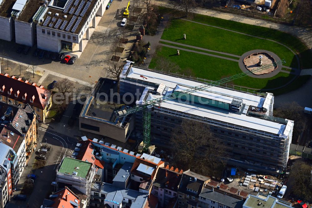 Karlsruhe from above - Renovation work on the west building as a court building complex of the Federal Court of Justice on Amalienstrasse - Ritterstrasse in Karlsruhe in the state Baden-Wuerttemberg, Germany