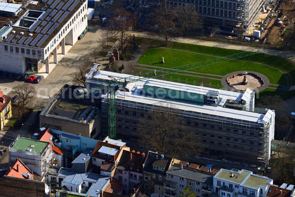 Karlsruhe from above - Renovation work on the west building as a court building complex of the Federal Court of Justice on Amalienstrasse - Ritterstrasse in Karlsruhe in the state Baden-Wuerttemberg, Germany