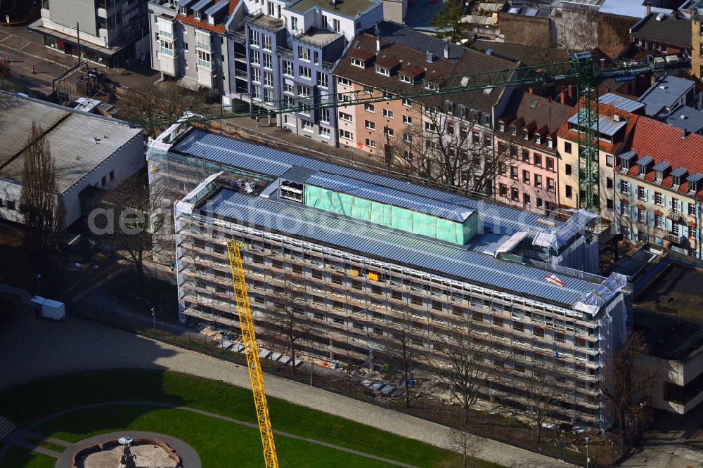 Karlsruhe from the bird's eye view: Renovation work on the west building as a court building complex of the Federal Court of Justice on Amalienstrasse - Ritterstrasse in Karlsruhe in the state Baden-Wuerttemberg, Germany