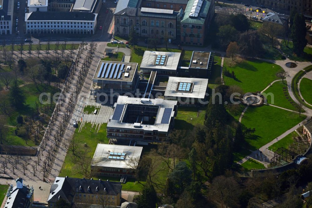 Aerial image Karlsruhe - Court- Building complex of the Bundesverfassungsgericht on Schlossbezirk in Karlsruhe in the state Baden-Wurttemberg, Germany