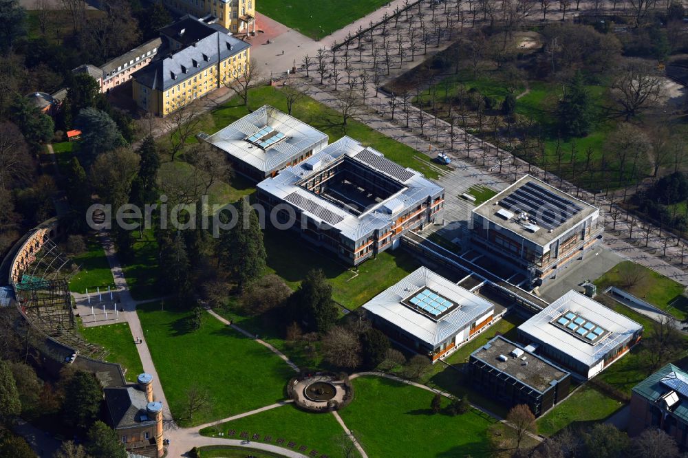 Aerial photograph Karlsruhe - Court- Building complex of the Bundesverfassungsgericht on Schlossbezirk in Karlsruhe in the state Baden-Wurttemberg, Germany
