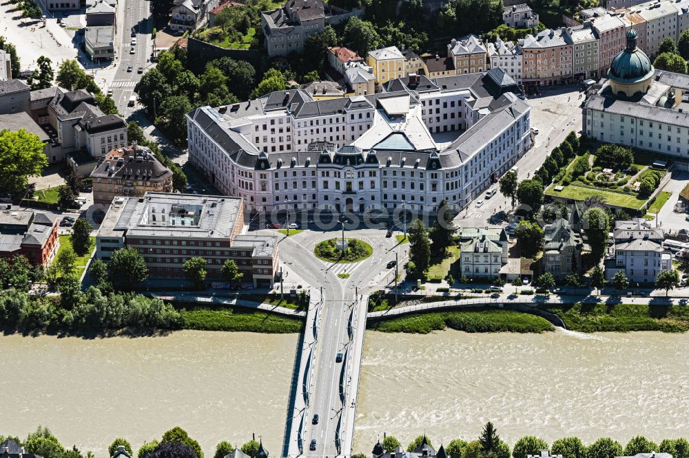 Aerial image Salzburg - Court- Building complex of Landesgericht Salzburg on place Kajetanerplatz in Salzburg in Austria