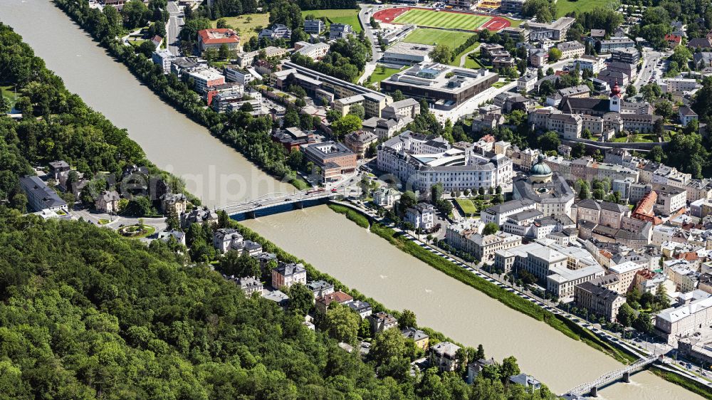 Aerial image Salzburg - Court- Building complex of Landesgericht Salzburg on place Kajetanerplatz in Salzburg in Austria