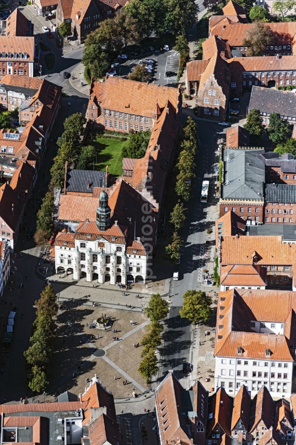 Aerial image Lüneburg - Court- Building complex of of Landgericht Lueneburg on Marktplatz in Lueneburg in the state Lower Saxony, Germany