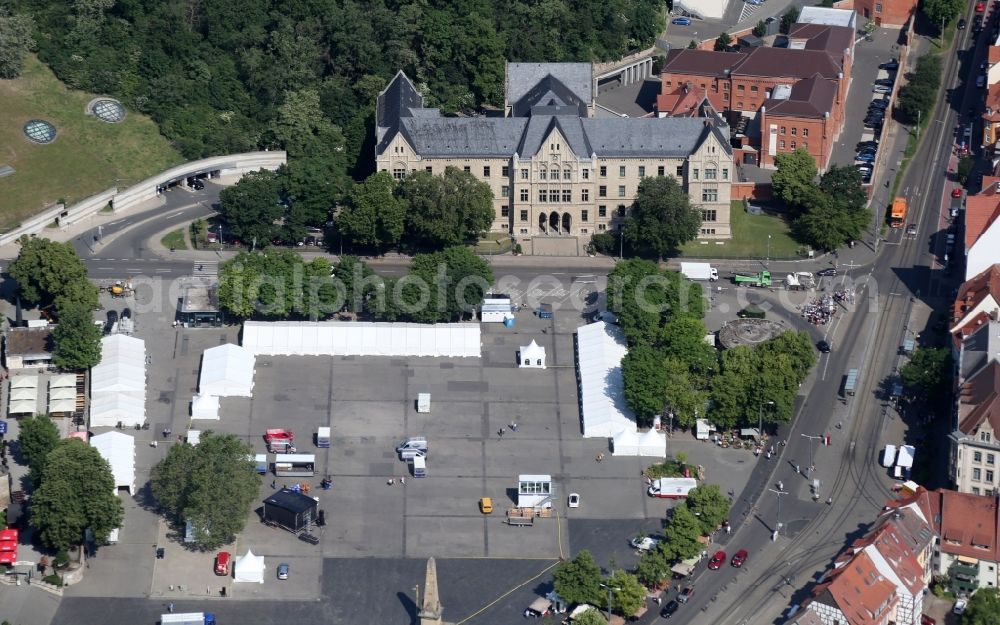 Aerial photograph Erfurt - Court- Building complex of the Landgerichtes Erfurt on Domplatz in Erfurt in the state Thuringia, Germany