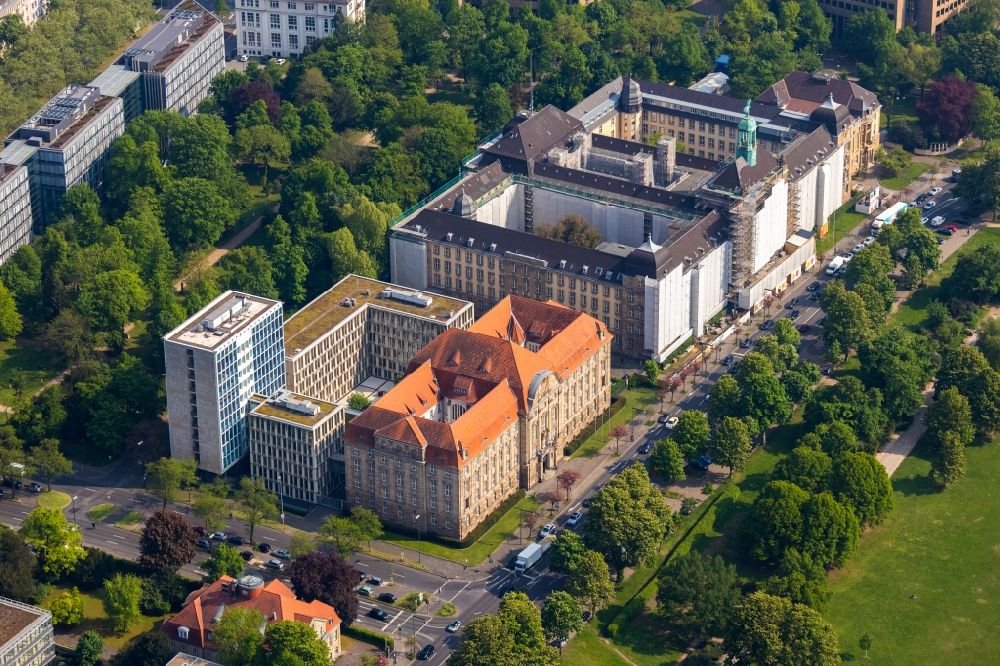 Aerial photograph Düsseldorf - Court- Building complex of the Oberlandesgericht Duesseldorf on Cecilienallee in Duesseldorf in the state North Rhine-Westphalia, Germany