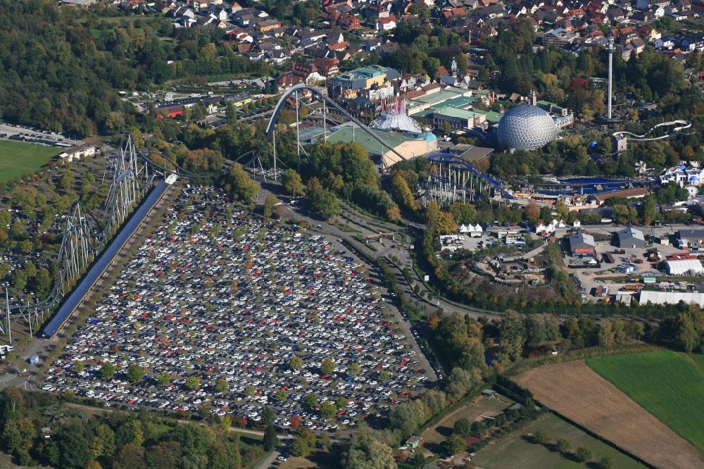 Rust from the bird's eye view: The amusement park and family park Europapark in Rust in Baden-Wuerttemberg with roller coasters and many attractions