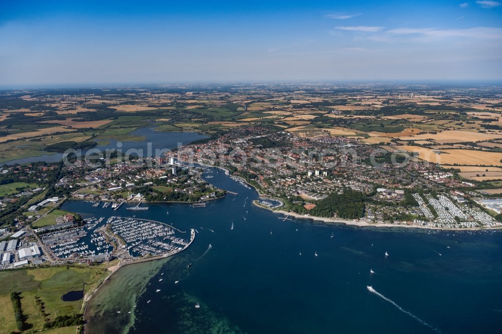 Neustadt in Holstein from above - City area with outside districts and inner city area on coastline of baltic sea in Neustadt in Holstein in the state Schleswig-Holstein, Germany