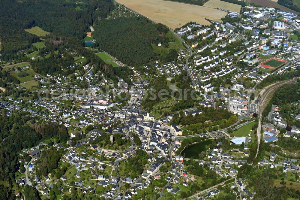 Aerial image Bad Lobenstein - City area with outside districts and inner city area in Bad Lobenstein in the state Thuringia, Germany