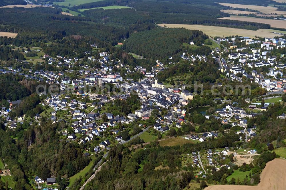Bad Lobenstein from above - City area with outside districts and inner city area in Bad Lobenstein in the state Thuringia, Germany