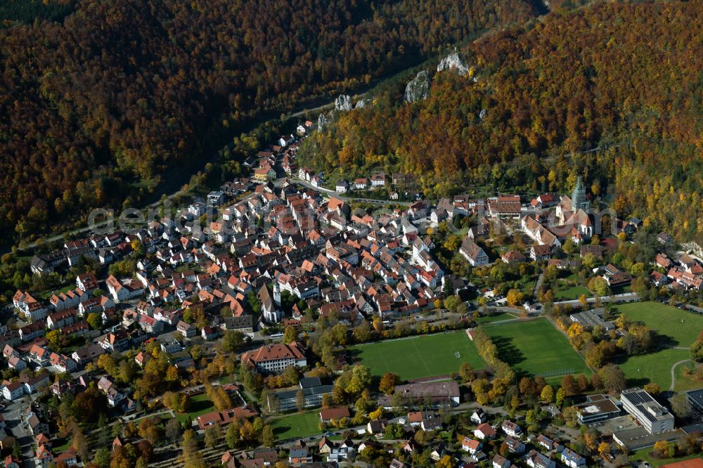 Aerial image Blaubeuren - City area with outside districts and inner city area in Blaubeuren in the state Baden-Wuerttemberg, Germany