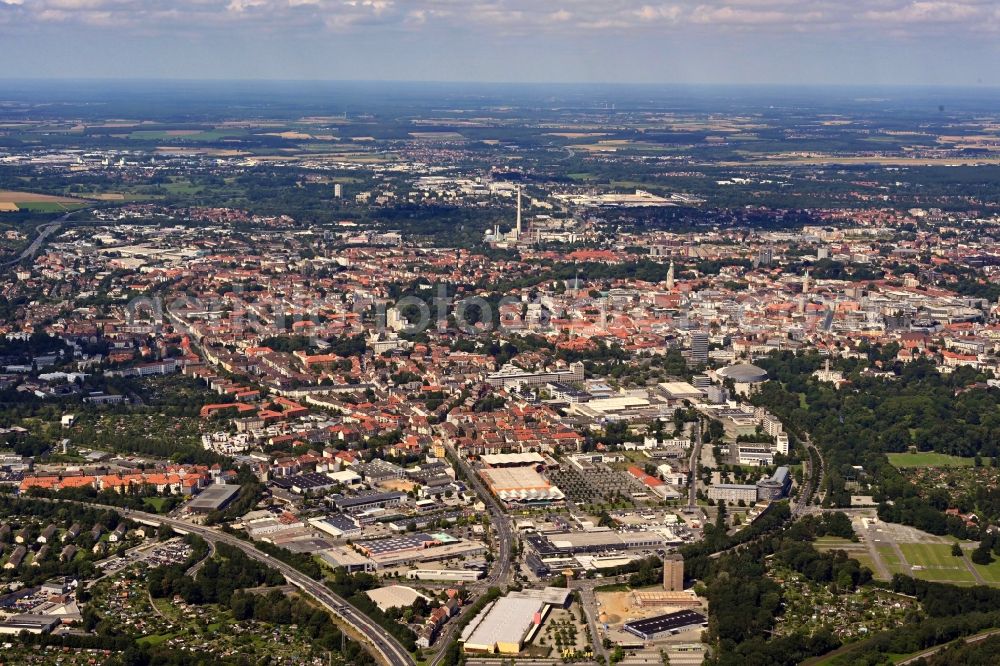 Braunschweig from the bird's eye view: City area with outside districts and inner city area in Brunswick in the state Lower Saxony, Germany