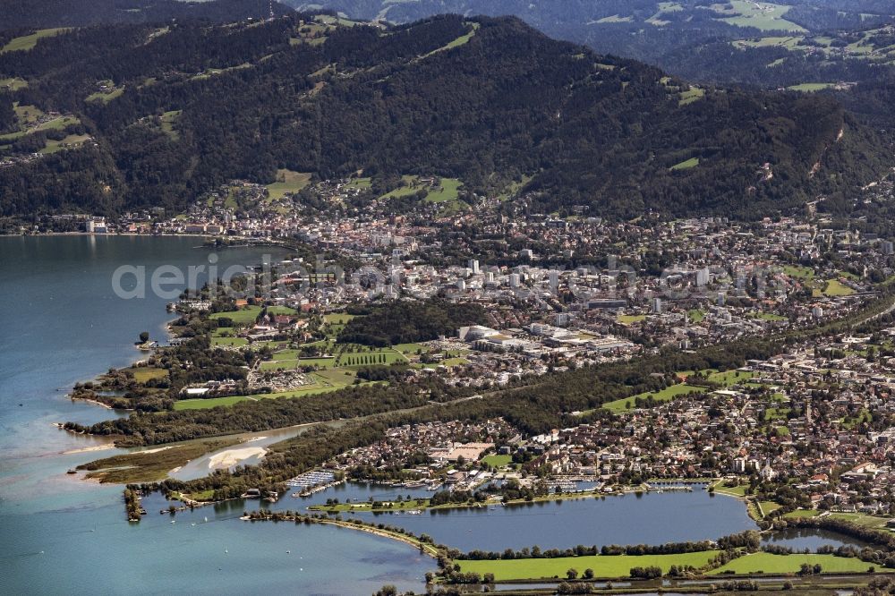 Aerial image Bregenz - City area with outside districts and inner city area in Bregenz in Vorarlberg, Austria