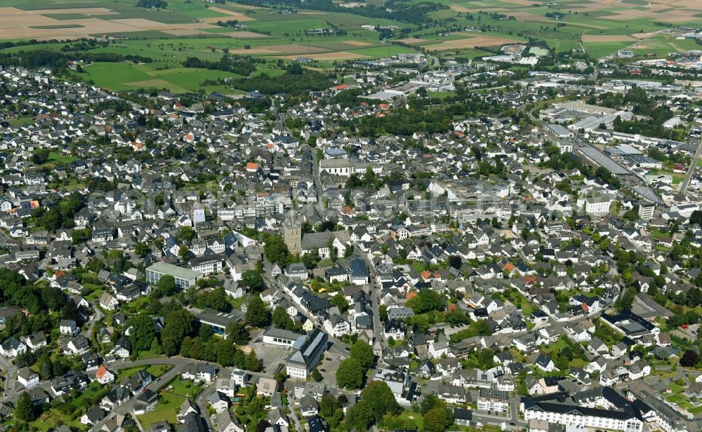 Brilon from above - City area with outside districts and inner city area in Brilon in the state North Rhine-Westphalia, Germany