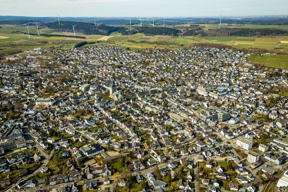 Brilon from the bird's eye view: City area with outside districts and inner city area in Brilon in the state North Rhine-Westphalia, Germany