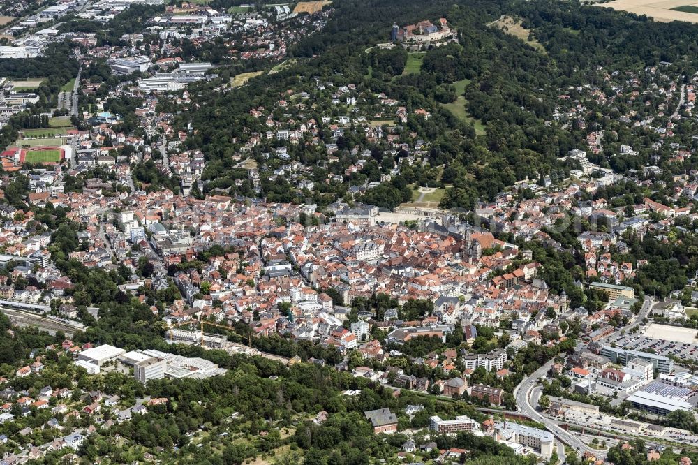 Aerial image Coburg - City area with outside districts and inner city area in Coburg in the state Bavaria, Germany