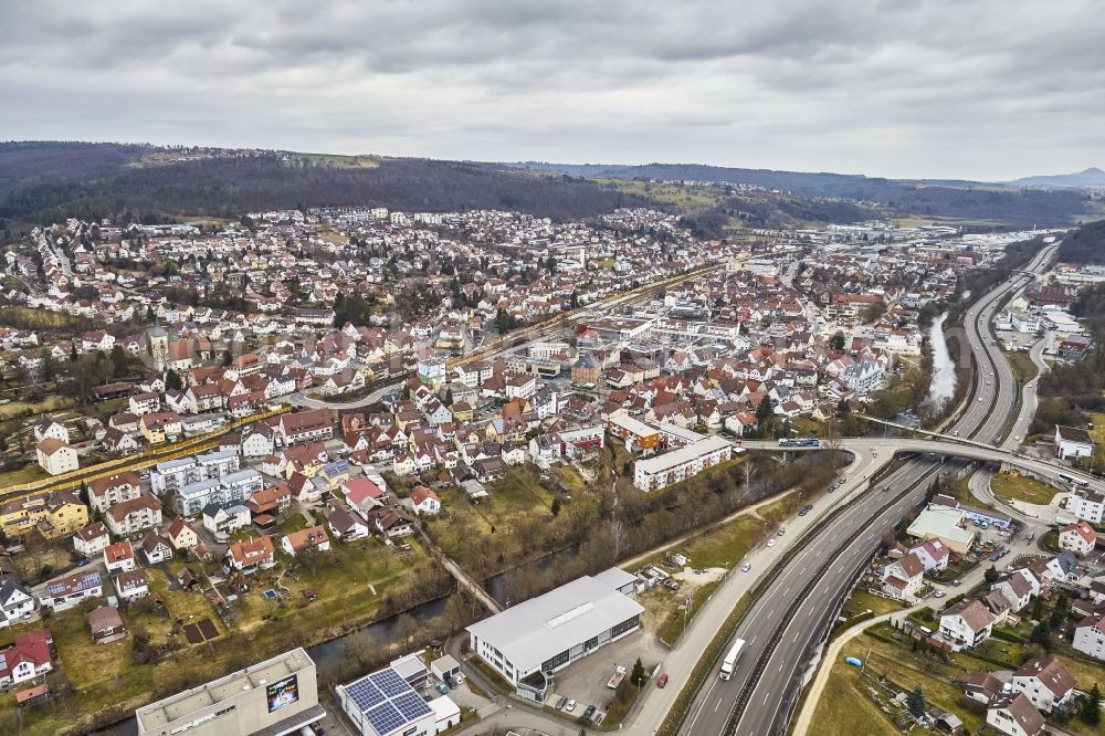 Aerial photograph Ebersbach an der Fils - City area with outside districts and inner city area in Ebersbach an der Fils in the state Baden-Wurttemberg, Germany