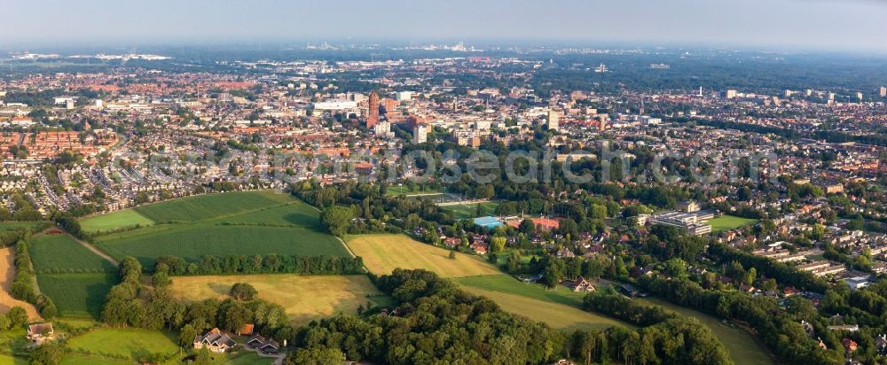 Enschede from the bird's eye view: City area with outside districts and inner city area in Enschede in Overijssel, Netherlands