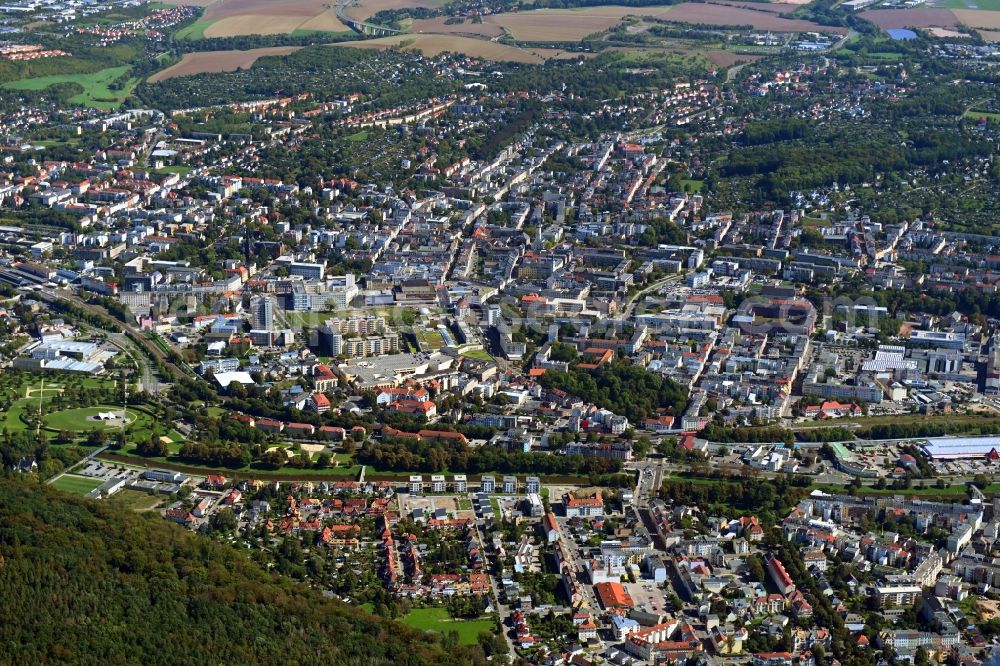 Gera from the bird's eye view: City area with outside districts and inner city area in Gera in the state Thuringia, Germany