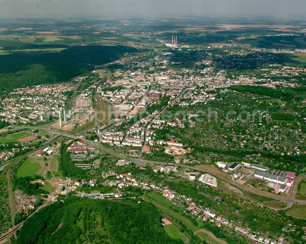 Aerial image Gera - City area with outside districts and inner city area in Gera in the state Thuringia, Germany