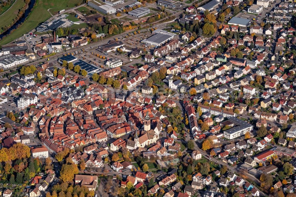 Haslach im Kinzigtal from the bird's eye view: City area with outside districts and inner city area in Haslach im Kinzigtal in the state Baden-Wuerttemberg, Germany
