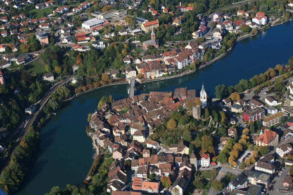 Laufenburg from the bird's eye view: City area with outside districts and inner city area in Laufenburg in the canton Aargau, Switzerland and in Germany