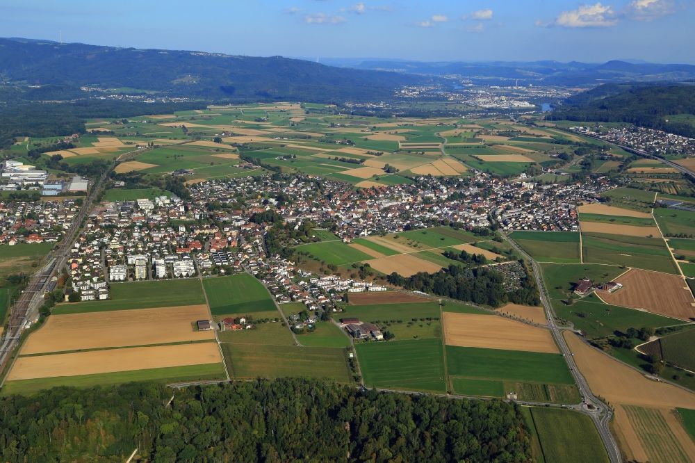 Möhlin from the bird's eye view: City area and landscape around Moehlin in the canton Aargau, Switzerland