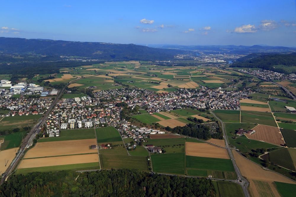 Aerial image Möhlin - City area and landscape around Moehlin in the canton Aargau, Switzerland