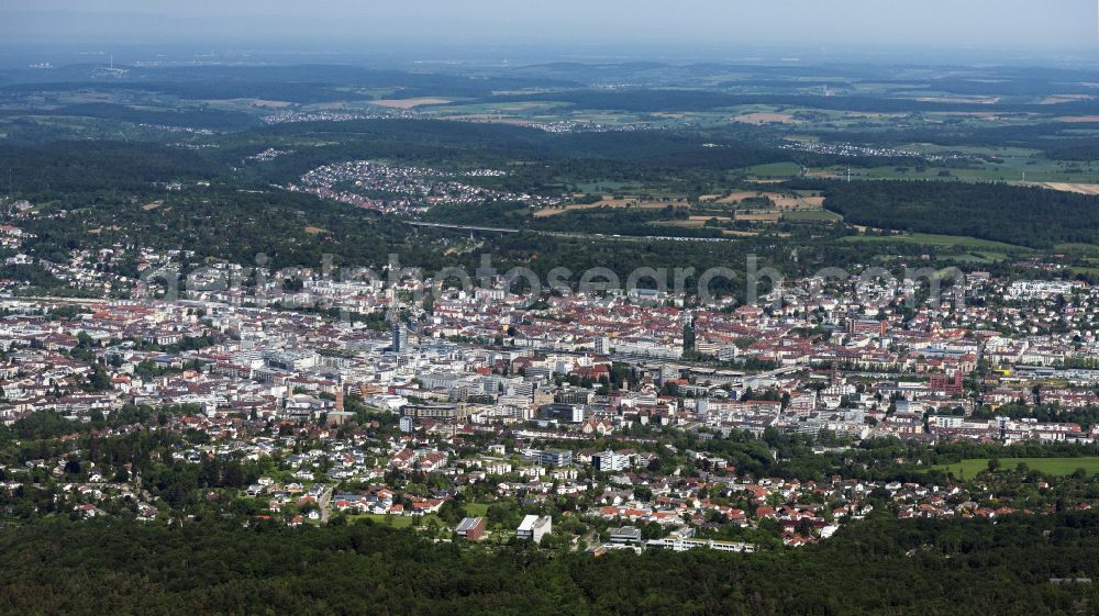 Pforzheim from above - City area with outside districts and inner city area in Pforzheim in the state Baden-Wuerttemberg, Germany