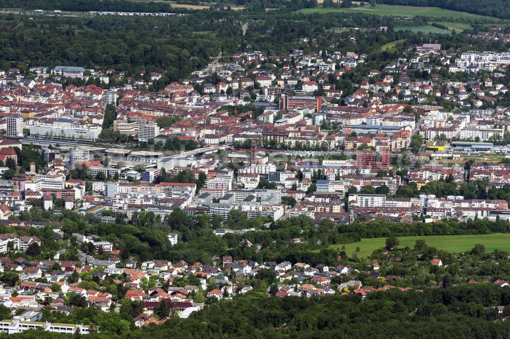 Pforzheim from the bird's eye view: City area with outside districts and inner city area in Pforzheim in the state Baden-Wuerttemberg, Germany