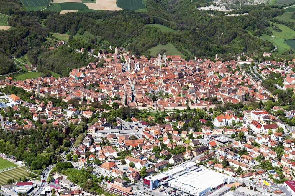 Rothenburg ob der Tauber from the bird's eye view: City area with outside districts and inner city area in Rothenburg ob der Tauber in the state Bavaria, Germany