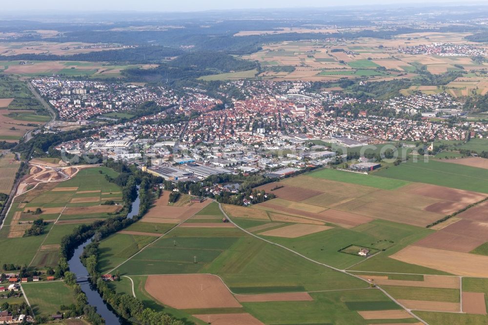 Rottenburg am Neckar from the bird's eye view: City area with outside districts and inner city area in Rottenburg am Neckar in the state Baden-Wuerttemberg, Germany