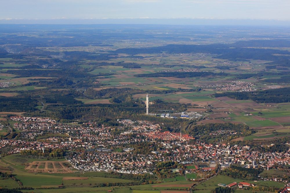 Rottweil from the bird's eye view: City area with outside districts and inner city area in Rottweil in the state Baden-Wuerttemberg, Germany
