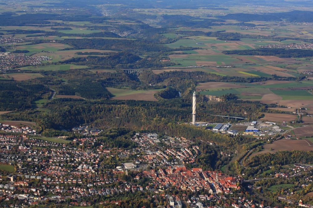Aerial image Rottweil - City area with outside districts and inner city area in Rottweil in the state Baden-Wuerttemberg, Germany
