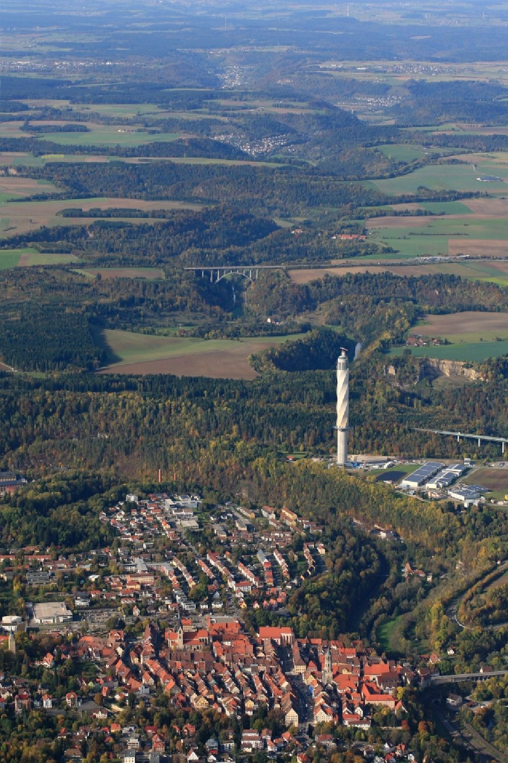 Aerial photograph Rottweil - City area with outside districts and inner city area in Rottweil in the state Baden-Wuerttemberg, Germany