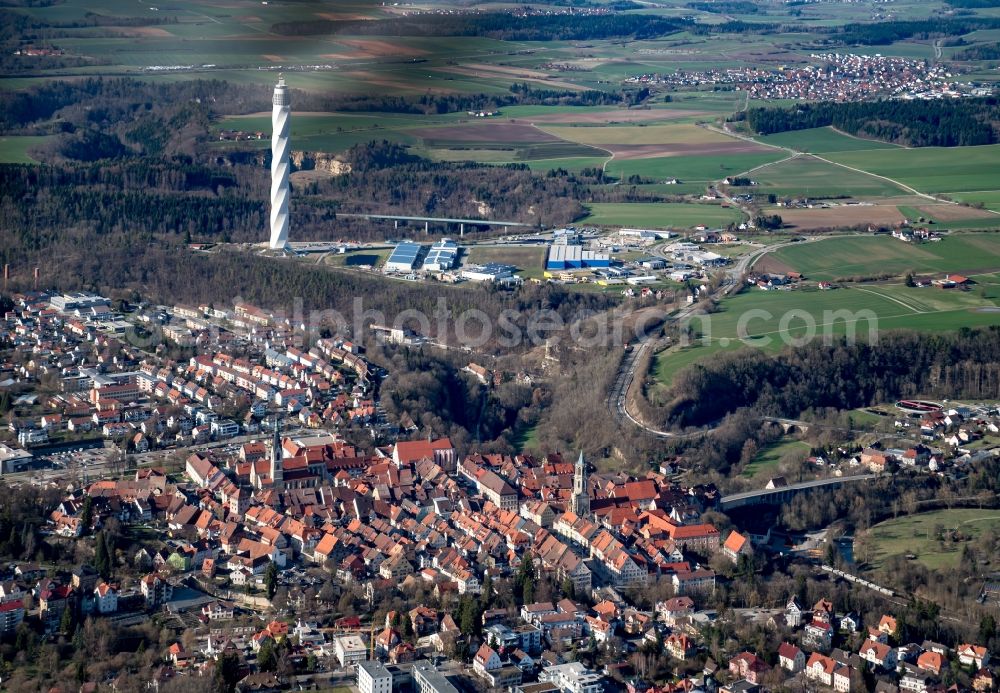 Aerial photograph Rottweil - City area with outside districts and inner city area in Rottweil in the state Baden-Wuerttemberg, Germany
